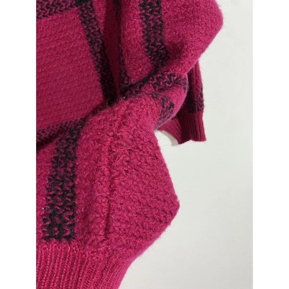 Vtg Aria Sweater L Fuchsia Pink Mohair Plaid Long Boho Oversized‎ Cozy Stretch